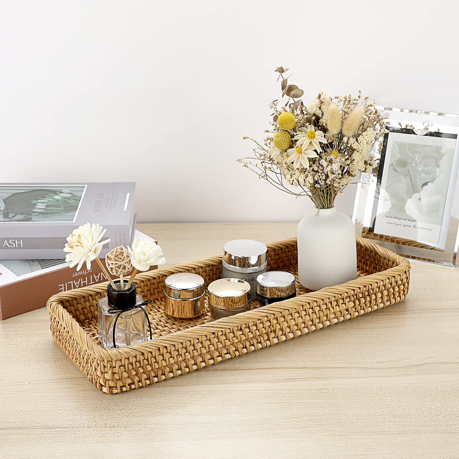 Bayou Breeze 16 Inch Rattan Bathroom Vanity Tray Decorative Wicker Toilet Tank Tray For Paper Hand Towel Vintage Storage Basket Bin For Bathroom Kitchen Toilet Tank Vanity Countertop Table Shelf Wayfa...